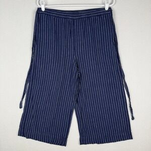 Marine Layer Wide Leg Drawstring Pants Womens M Linen Blend Navy Blue Striped